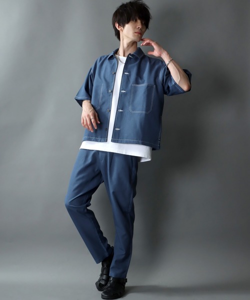 SITRY(シトリー)の「ポリトロ ドレープ ワイド シャツジャケット&テーパードパンツ セットアップ(セットアップ・メンズ・ホワイト/ブラック/グレー/モカ/サックスブルー/ブルー・M/L/XL)」の6枚目の写真