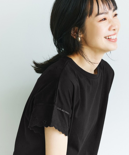 coca（coca）（コカ）の「袖レースカットプルオーバー（Tシャツ/カットソー・レディース・ホワイト/ブラック・ONE SIZE）」の2枚目の写真