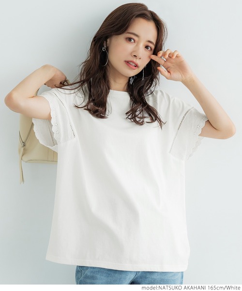 coca（coca）（コカ）の「袖レースカットプルオーバー（Tシャツ/カットソー・レディース・ホワイト/ブラック・ONE SIZE）」の3枚目の写真