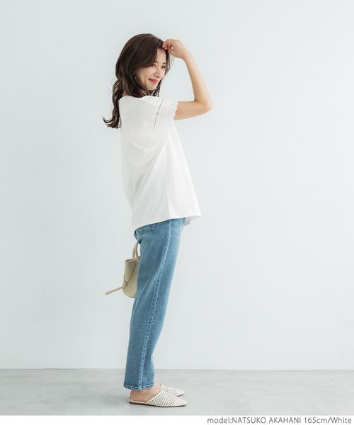 coca（coca）（コカ）の「袖レースカットプルオーバー（Tシャツ/カットソー・レディース・ホワイト/ブラック・ONE SIZE）」の4枚目の写真