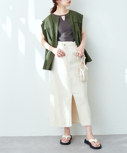 natural couture（ナチュラルクチュール）の「前後2WAY三角あきテレコリブタンク（タンクトップ・レディース・ブラウン/ピンク/アイボリー/スミクロ・FREE）」の10枚目の写真