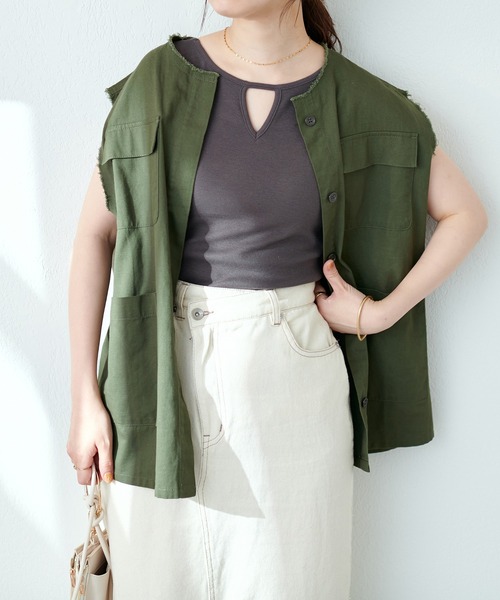 natural couture（ナチュラルクチュール）の「前後2WAY三角あきテレコリブタンク（タンクトップ・レディース・ブラウン/ピンク/アイボリー/スミクロ・FREE）」の9枚目の写真