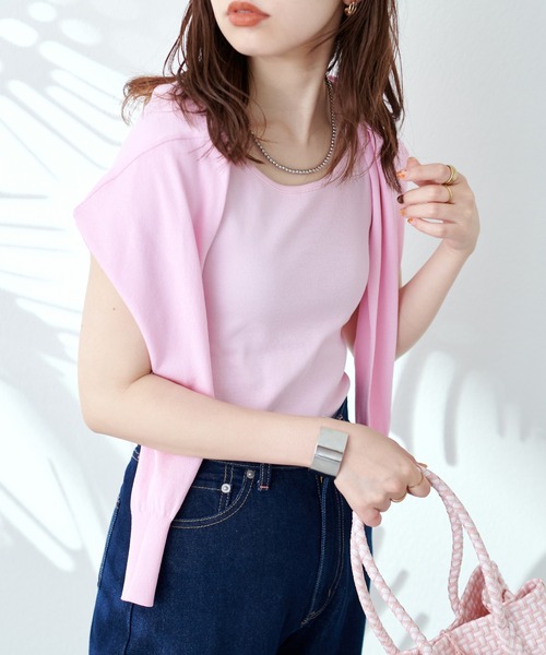 natural couture（ナチュラルクチュール）の「前後2WAY三角あきテレコリブタンク（タンクトップ・レディース・ブラウン/ピンク/アイボリー/スミクロ・FREE）」の14枚目の写真