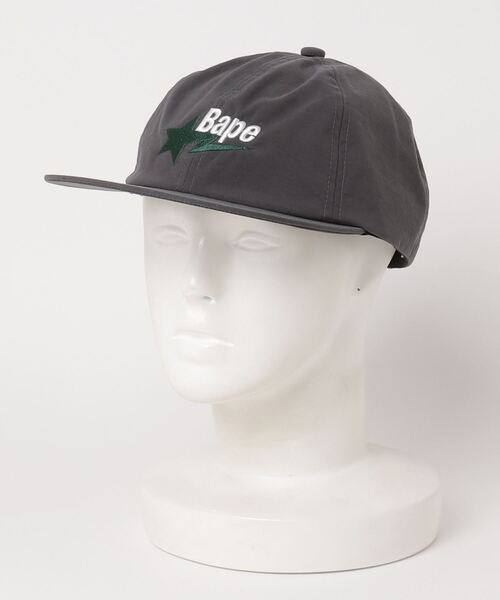 【美品】A BATHING APE BAPE STAキャップ グレー×ブラック A BATHING APE（アベイシングエイプ）の「BAPE STA LOGO NYLON CAP M