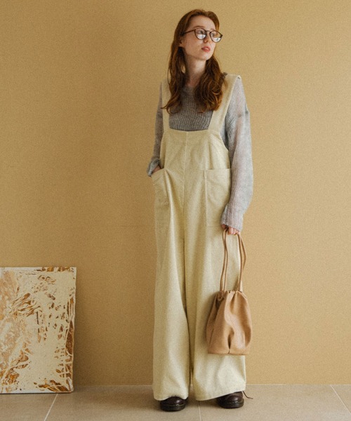 Crisp（クリスプ）の「コーデュロイワイドサロペット（サロペット/オーバーオール・レディース・ブラウン/ピンク/アイボリー・FREE）」の9枚目の写真