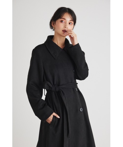 rienda（リエンダ）の「フェイクスエードスタンドカラーロングコート（トレンチコート・レディース・ブラック/ピンク/グリーン/ライトベージュ・SMALL/MEDIUM）」の15枚目の写真