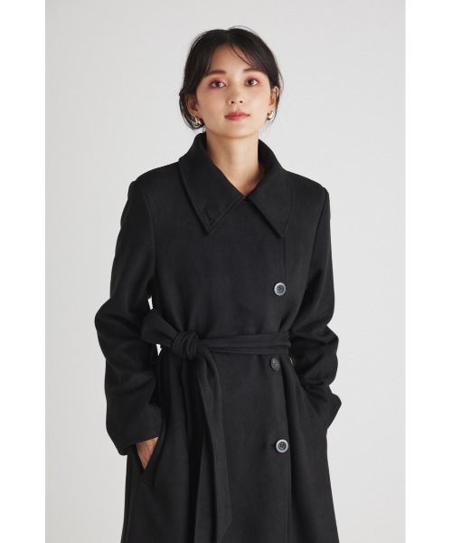 rienda（リエンダ）の「フェイクスエードスタンドカラーロングコート（トレンチコート・レディース・ブラック/ピンク/グリーン/ライトベージュ・SMALL/MEDIUM）」の16枚目の写真