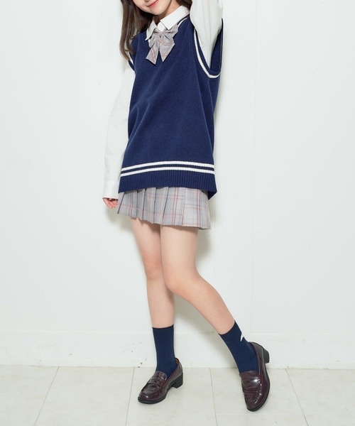 WEGO（ウィゴー）の「WEGO/【25年春夏新色】ラインスクールニットベスト（ベスト・レディース・ベージュ/ネイビー/オフホワイト/サックスブルー/マスタード/ライトピンク・FREE）」の21枚目の写真