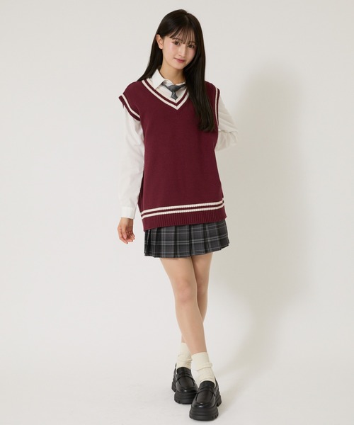 WEGO（ウィゴー）の「WEGO/【大人気アイテムが26春夏も再入荷★】ラインスクールニットベスト（ベスト・レディース・ベージュ/ネイビー/オフホワイト/サックスブルー/マスタード/ライトピンク/グリーン/ホワイト系その他/ワイン・FREE）」の11枚目の写真