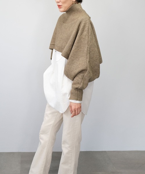 ＡＮＤＪ（アンドジェイ）の「【2022/AW】【ANDJMADE】2WAYタートルニットポンチョ（ニット/セーター・レディース・オフホワイト/モカ/ブラウン系その他・M）」の6枚目の写真