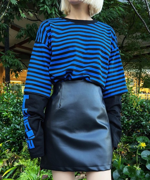 Figments（フィグメンツ）の「フェイクレイヤードボーダーロンＴ（Tシャツ/カットソー・レディース・ホワイト/グリーン/ブルー・SMALL/MEDIUM）」の3枚目の写真