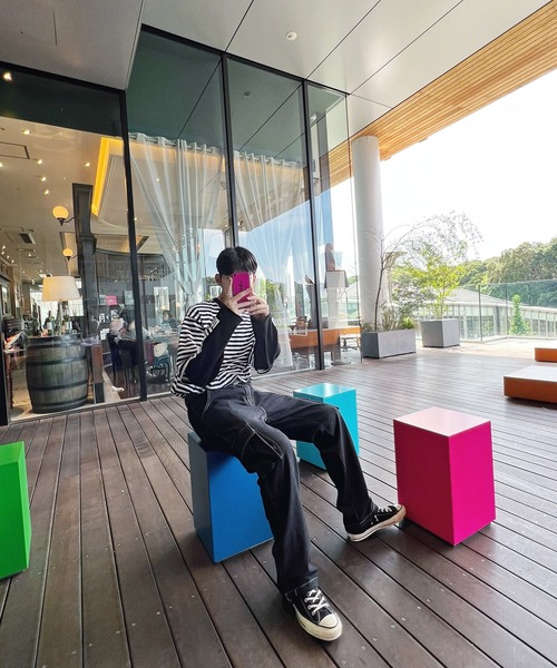 Figments（フィグメンツ）の「フェイクレイヤードボーダーロンＴ（Tシャツ/カットソー・レディース・ホワイト/グリーン/ブルー・SMALL/MEDIUM）」の9枚目の写真