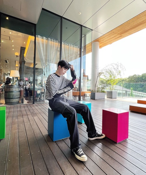 Figments（フィグメンツ）の「フェイクレイヤードボーダーロンＴ（Tシャツ/カットソー・レディース・ホワイト/グリーン/ブルー・SMALL/MEDIUM）」の4枚目の写真