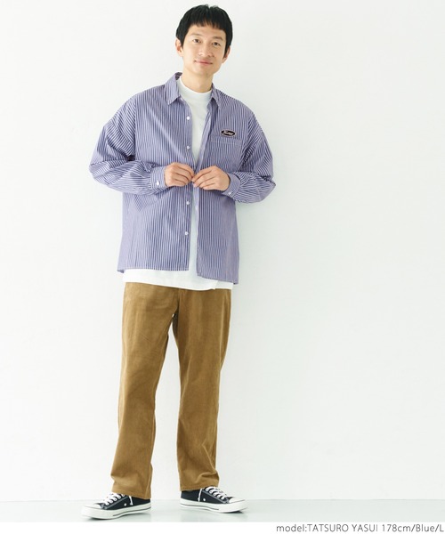 coca(coca)(コカ)の「メンズワッペンストライプシャツ(シャツ/ブラウス・メンズ・ブルー/グリーン・LL/M/L)」の7枚目の写真