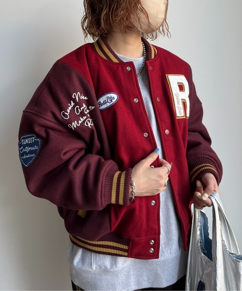 CPCM（シーピーシーエム）の「袖配色ロゴスタジャン（スタジャン・レディース・ネイビー/レッド/グリーン・FREE）」の17枚目の写真