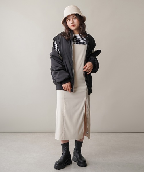 SPINNS(スピンズ)の「【マルチWAY】MA-1肩ジップジャケット/ベスト(MA-1・レディース・アイボリー/カーキ/ブラック・ONESIZE)」の14枚目の写真