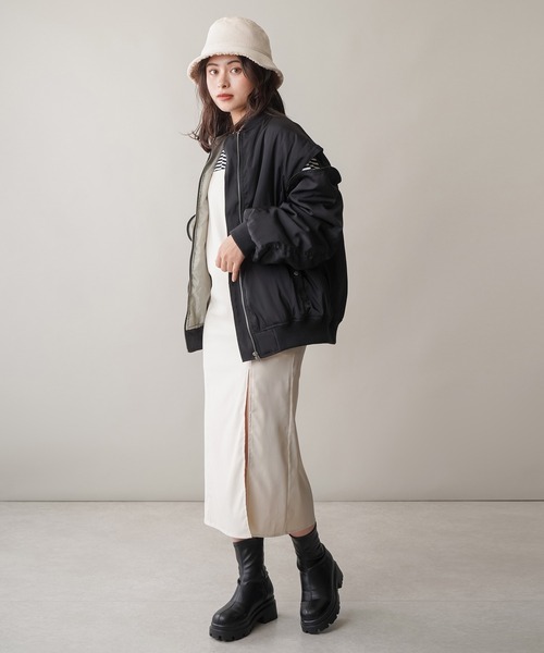 SPINNS(スピンズ)の「【マルチWAY】MA-1肩ジップジャケット/ベスト(MA-1・レディース・アイボリー/カーキ/ブラック・ONESIZE)」の15枚目の写真