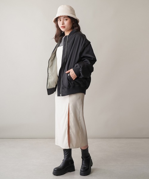 SPINNS(スピンズ)の「【マルチWAY】MA-1肩ジップジャケット/ベスト(MA-1・レディース・アイボリー/カーキ/ブラック・ONESIZE)」の17枚目の写真