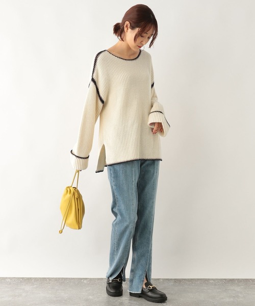 GLOBAL WORK（グローバルワーク）の「配色ステッチニットプルオーバー