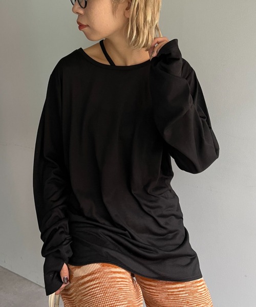 CIAOPANIC(チャオパニック)の「アシメデザインTEE(Tシャツ/カットソー・レディース・ブルー/オフホワイト/ブラック/グリーン・ONE SIZE)」の2枚目の写真