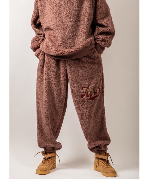 Beno（ビーノ）の「シルキーボア サガラ刺繍レターロゴ ワイドジョガーパンツ（スウェットパンツ・メンズ・グリーン/イエロー/オフホワイト/ピンクベージュ/ブラック・L/M）」の5枚目の写真