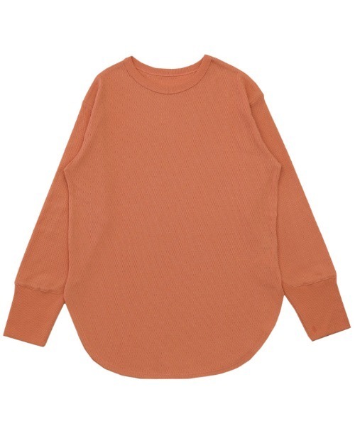 select MOCA(セレクトモカ)の「サーマルラウンドヘムベーシックロングTシャツ(Tシャツ/カットソー・レディース・コーラル/ブラック/オフホワイト・FREE)」の4枚目の写真