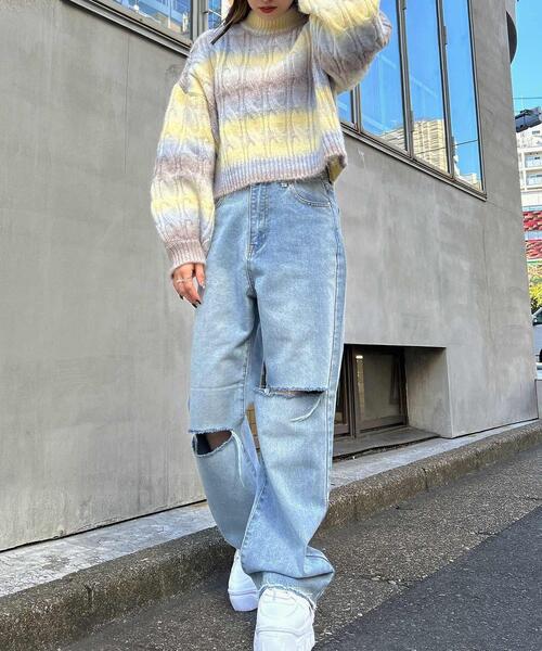 INGNI（イング）の「モックネックグラデーションケーブルニット（ニット/セーター・レディース・ブルー/ピンク/イエロー・M）」の9枚目の写真