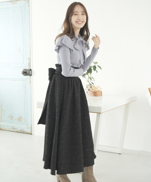 WILLSELECTION（ウィルセレクション）の「ふくれジャガードフレアスカート（スカート・レディース・オレンジ/サックスブルー/ベージュ/ブラック・MEDIUM）」の2枚目の写真