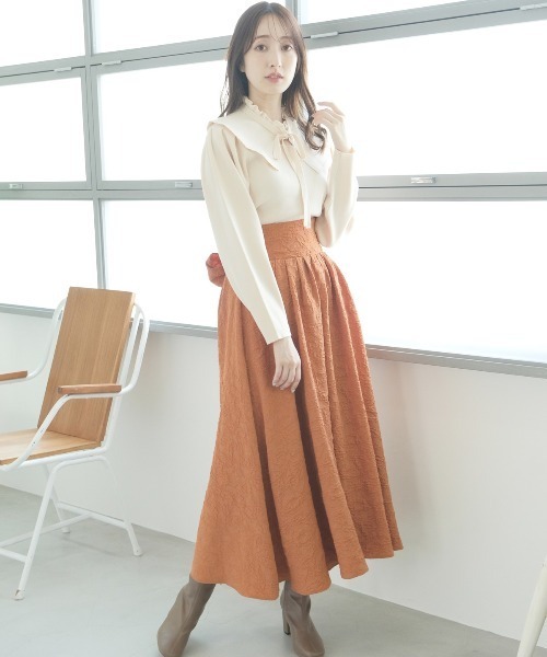 WILLSELECTION（ウィルセレクション）の「ふくれジャガードフレアスカート（スカート・レディース・オレンジ/サックスブルー/ベージュ/ブラック・MEDIUM）」の9枚目の写真
