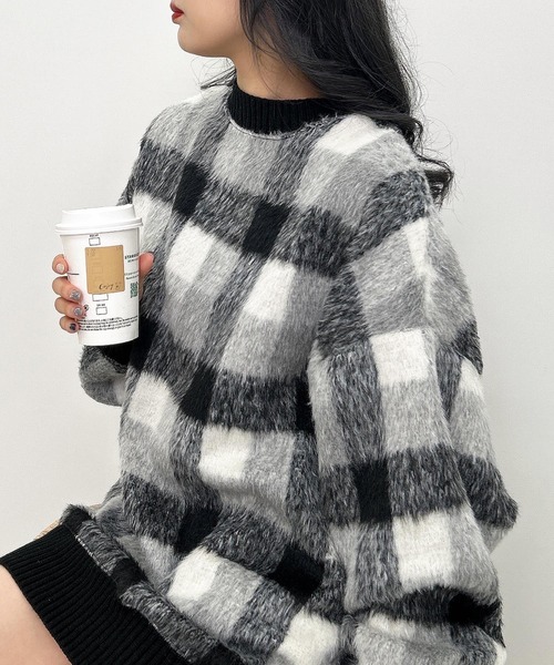 INGNI（イング）の「チェックリブチュニックトップス（その他トップス・レディース・グリーン/ブラウン/ブラック・M）」の7枚目の写真