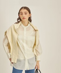 〈手洗い可能〉綿ナイロン ワッシャー タフタ スタンドカラー シャツ◆