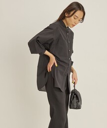 〈手洗い可能〉綿ナイロン ワッシャー タフタ スタンドカラー シャツ◆