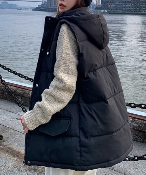 AsRiRe(アスリレイ)の「【AsRiRe】中綿スタンドネックダウンベスト フード取り外し可能(ダウンベスト・レディース・ブラック/ピンク/アイボリー・M)」の7枚目の写真