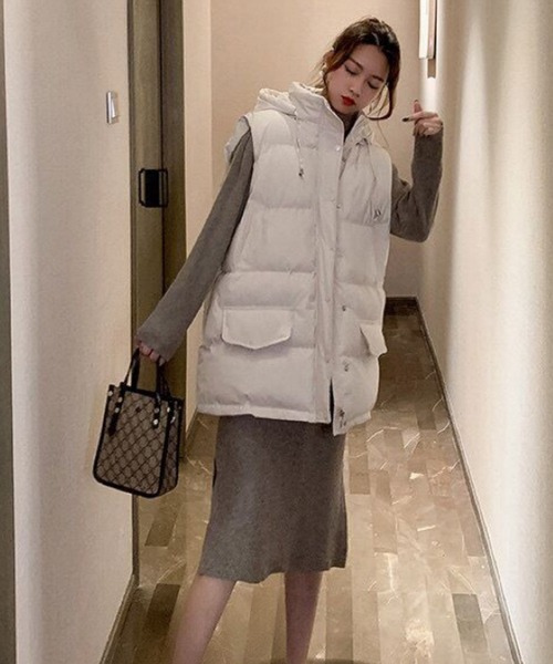 AsRiRe(アスリレイ)の「【AsRiRe】中綿スタンドネックダウンベスト フード取り外し可能(ダウンベスト・レディース・ブラック/ピンク/アイボリー・M)」の6枚目の写真