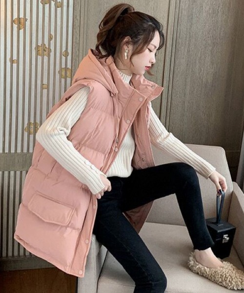 AsRiRe(アスリレイ)の「【AsRiRe】中綿スタンドネックダウンベスト フード取り外し可能(ダウンベスト・レディース・ブラック/ピンク/アイボリー・M)」の14枚目の写真