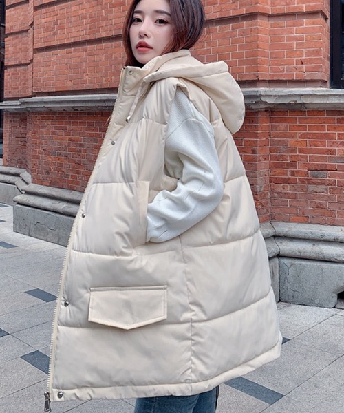 AsRiRe(アスリレイ)の「【AsRiRe】中綿スタンドネックダウンベスト フード取り外し可能(ダウンベスト・レディース・ブラック/ピンク/アイボリー・M)」の4枚目の写真