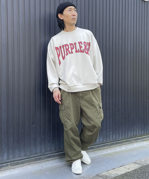 Purple&Yellow（パープルアンドイエロー）の「ダンボールニット ロゴプリントプルオーバー（スウェット・メンズ・アイボリー/ライトピンク/サックスブルー・S/M/L）」の14枚目の写真