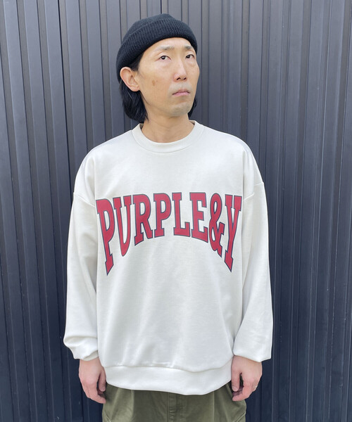 Purple&Yellow（パープルアンドイエロー）の「ダンボールニット ロゴプリントプルオーバー（スウェット・メンズ・アイボリー/ライトピンク/サックスブルー・S/M/L）」の4枚目の写真