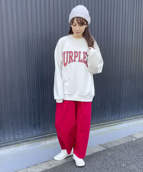 Purple&Yellow（パープルアンドイエロー）の「ダンボールニット ロゴプリントプルオーバー（スウェット・メンズ・アイボリー/ライトピンク/サックスブルー・S/M/L）」の21枚目の写真