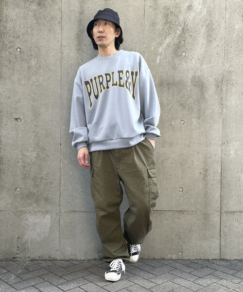 Purple&Yellow（パープルアンドイエロー）の「ダンボールニット ロゴプリントプルオーバー（スウェット・メンズ・アイボリー/ライトピンク/サックスブルー・S/M/L）」の15枚目の写真