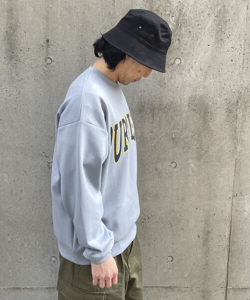 Purple&Yellow（パープルアンドイエロー）の「ダンボールニット ロゴプリントプルオーバー（スウェット・メンズ・アイボリー/ライトピンク/サックスブルー・S/M/L）」の9枚目の写真