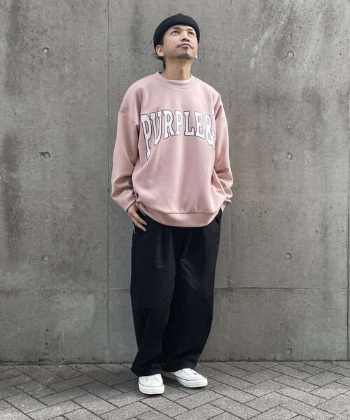 Purple&Yellow（パープルアンドイエロー）の「ダンボールニット ロゴプリントプルオーバー（スウェット・メンズ・アイボリー/ライトピンク/サックスブルー・S/M/L）」の16枚目の写真