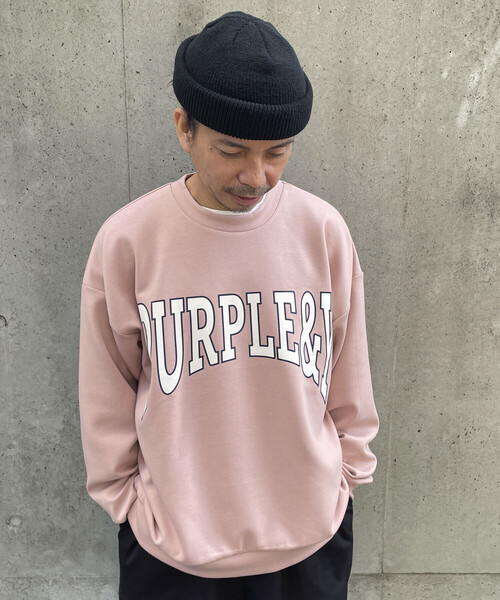 Purple&Yellow（パープルアンドイエロー）の「ダンボールニット ロゴプリントプルオーバー（スウェット・メンズ・アイボリー/ライトピンク/サックスブルー・S/M/L）」の6枚目の写真