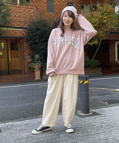 Purple&Yellow（パープルアンドイエロー）の「ダンボールニット ロゴプリントプルオーバー（スウェット・メンズ・アイボリー/ライトピンク/サックスブルー・S/M/L）」の13枚目の写真