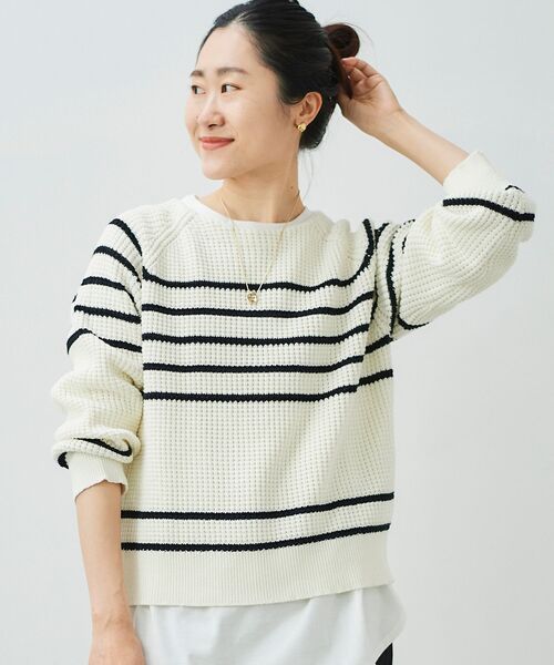 le.coeur blanc(ルクールブラン)の「ヘンケイボーダー畦アミプルオーバー(ニット/セーター・レディース・オフホワイト/ブルー系その他4・38)」の15枚目の写真