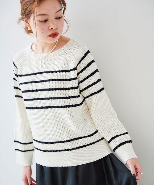 le.coeur blanc(ルクールブラン)の「ヘンケイボーダー畦アミプルオーバー(ニット/セーター・レディース・オフホワイト/ブルー系その他4・38)」の8枚目の写真