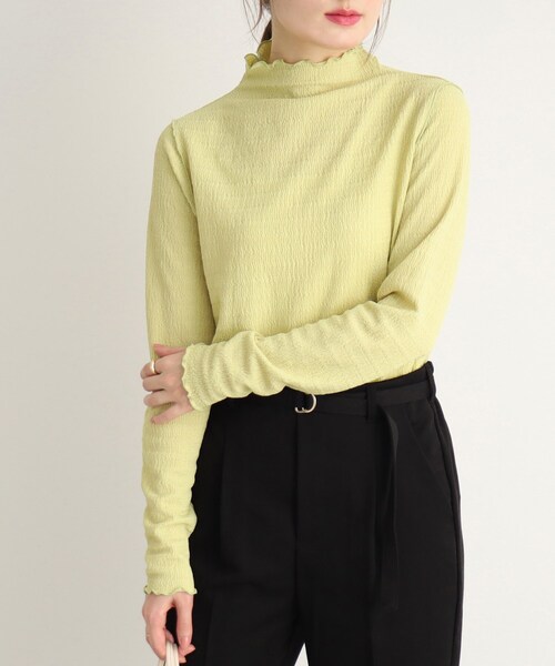 DRESKIP（ドレスキップ）の「◆しぼ感シアーハイネックインナートップス（Tシャツ/カットソー・レディース・オフホワイト/レモンイエロー/ブラック・02/03）」の3枚目の写真