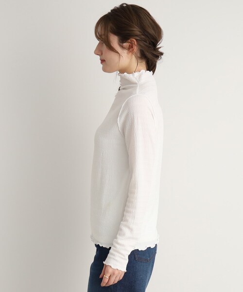 DRESKIP（ドレスキップ）の「◆しぼ感シアーハイネックインナートップス（Tシャツ/カットソー・レディース・オフホワイト/レモンイエロー/ブラック・02/03）」の6枚目の写真