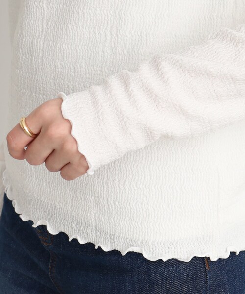 DRESKIP（ドレスキップ）の「◆しぼ感シアーハイネックインナートップス（Tシャツ/カットソー・レディース・オフホワイト/レモンイエロー/ブラック・02/03）」の9枚目の写真