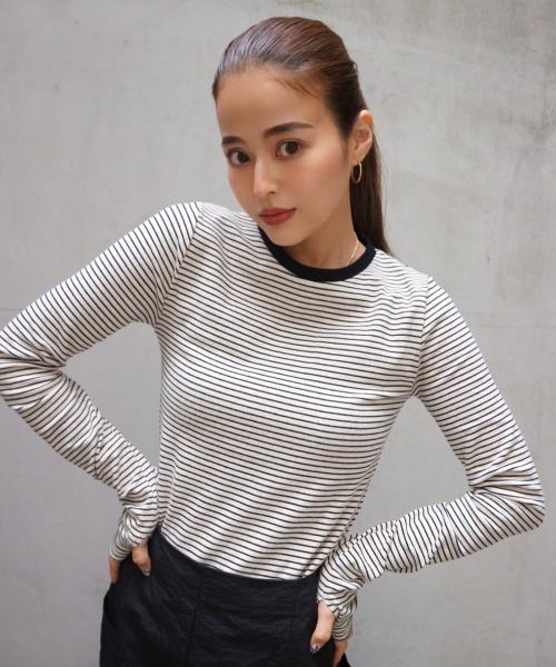 TRUNC(トランクエイティーエイト)の「Soft Touch Border Tee(Tシャツ/カットソー・レディース・ブラック/アイボリー/チャコールグレー・FREE)」の2枚目の写真